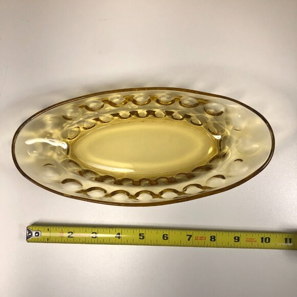 VINTAGE Indiana Glass 10" Amber Brown Oval Relish Serving Dish Thumbprint MCM - Picture 8 of 9